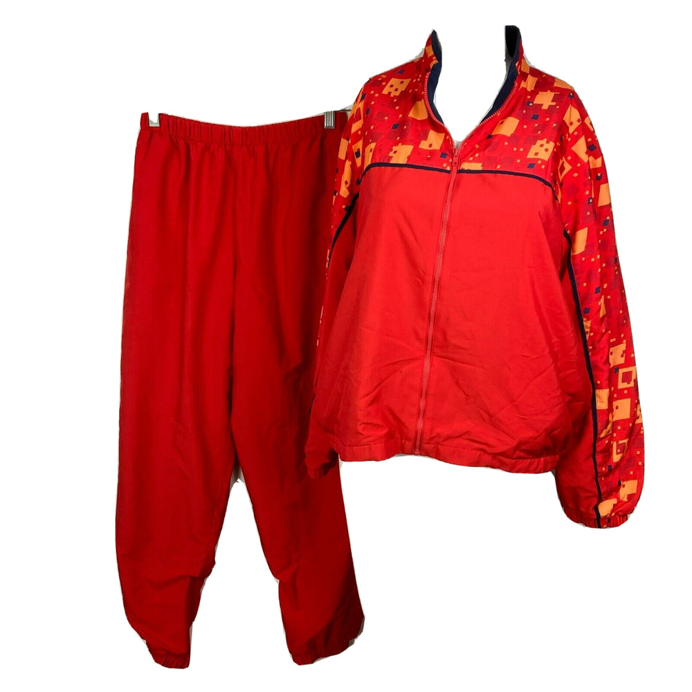 Lilys of Beverly Hills Track Suit Women Sz M Vintage Red Orange Lightweight 2pc